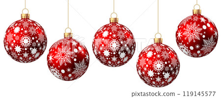 Red   Christmas  ball  with pattern  isolated on white background. 119145577