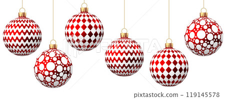 Red Christmas ball with pattern isolated on white background. Red Christmas ball with pattern isolated on white background. 119145578