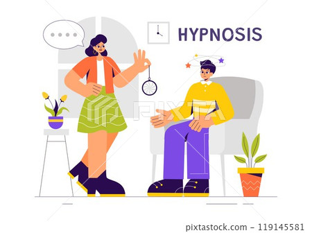 Hypnosis Vector Illustration featuring Black and White Spiral Patterns to Induce an Altered State of Mind for Treatment Services in a Flat Background 119145581