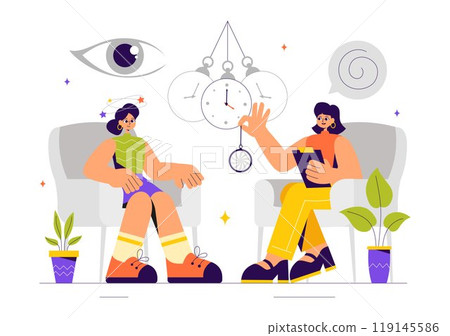 Hypnosis Vector Illustration featuring Black and White Spiral Patterns to Induce an Altered State of Mind for Treatment Services in a Flat Background Hypnosis Vector Illustration featuring Black and White Spiral Patterns to Induce an Altered State of Mind for Treatment Services in a Flat Background 119145586
