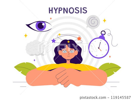 Hypnosis Vector Illustration featuring Black and White Spiral Patterns to Induce an Altered State of Mind for Treatment Services in a Flat Background 119145587