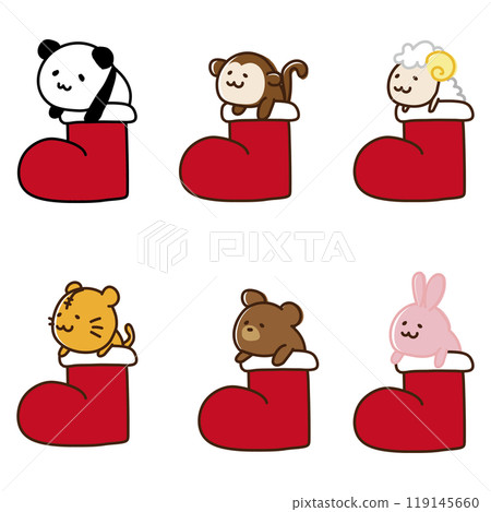 Sad animals in red boots set 119145660