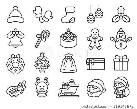 各種聖誕節圖示的插圖集（線圖） 119145672