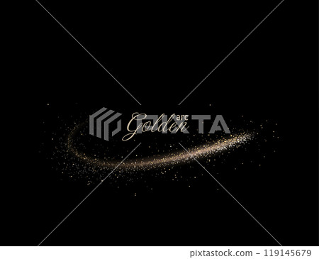 Isolated gorgeous beige arc with shiny small tinsel on black design 119145679