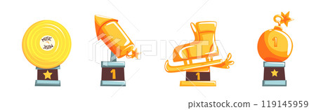 Golden Cup and Goblet Award with Shaped Prize Vector Set 119145959
