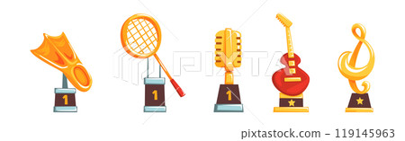 Golden Cup and Goblet Award with Shaped Prize Vector Set 119145963