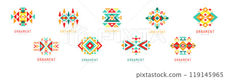 Colorful Ornamental Simple Geometric Logo Design Vector Set 119145965