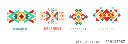 Colorful Ornamental Simple Geometric Logo Design Vector Set 119145967