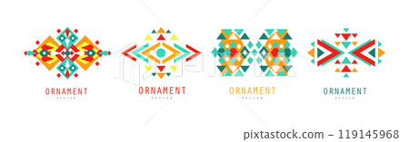 Colorful Ornamental Simple Geometric Logo Design Vector Set Colorful Ornamental Simple Geometric Logo Design Vector Set 119145968