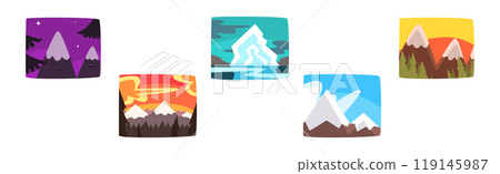 Beautiful Snowy Mountains Landscape Natural Scene Vector Set 119145987