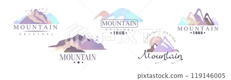 Mountain Original Logo and Label Design Watercolor Vector Set 119146005
