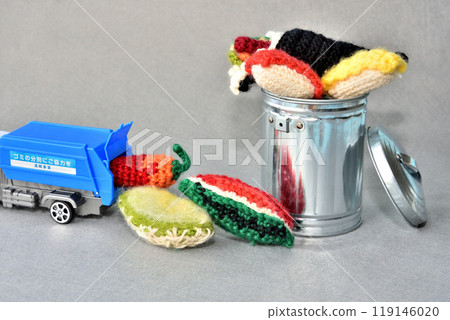 Food waste, trash can, garbage truck, food loss image 119146020