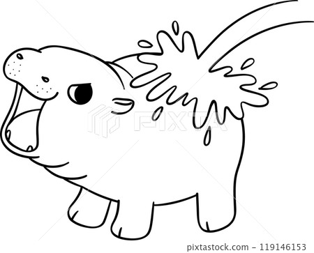 Baby Happy Pygmy bouncy hippo doodle outline coloring image 119146153