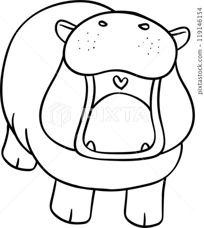 Baby Happy Pygmy bouncy hippo doodle outline coloring image 119146154