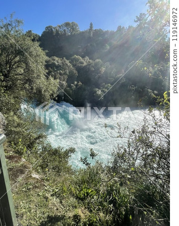 A work that captures the magnificent water flow and harmony of nature at Huka Falls in New Zealand A work that captures the magnificent water flow and harmony of nature at Huka Falls in New Zealand 119146972