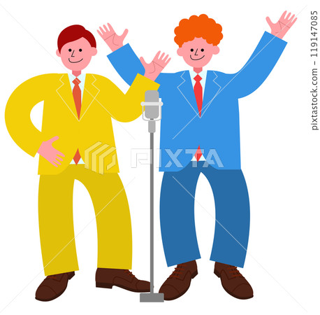 Illustration of a manzai teacher doing a manzai 119147085