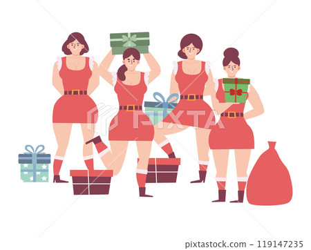 Sexy santa claus girl . Flat cartoon characters design . Vector . 119147235