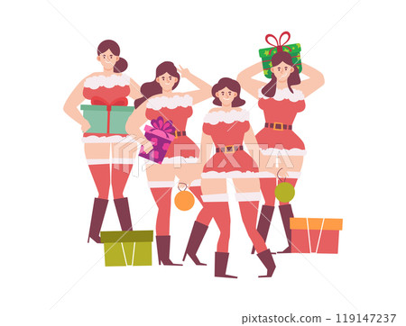 Sexy santa claus girl . Flat cartoon characters design . Vector . 119147237