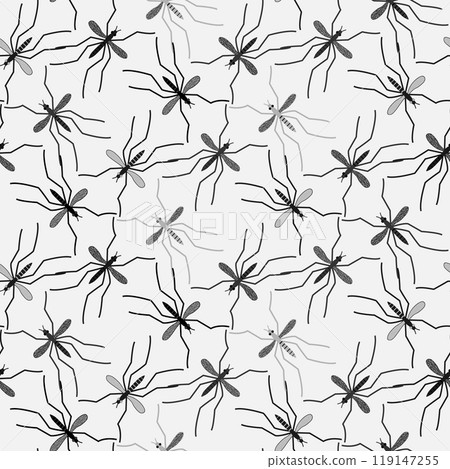Seamless mosquito pattern in black and white. Vector seamless pattern on insects, zika virus prevention, disease transmission 119147255
