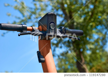 Electric scooter. Steering wheel, headlight, control panel Electric scooter. Steering wheel, headlight, control panel 119147280