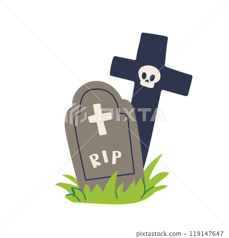 Flat vector illustration of a spooky graveyard, perfect for Halloween-themed designs 119147647