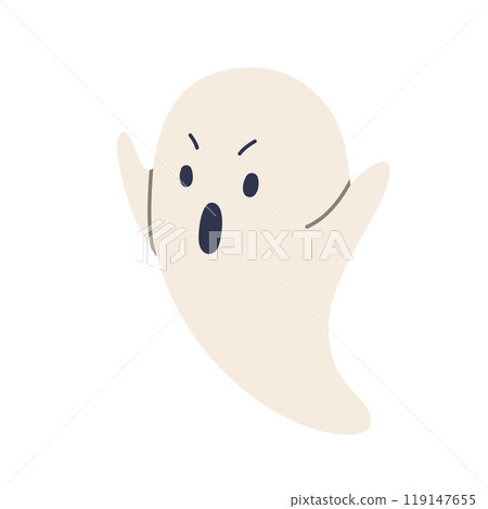 Flat vector illustration of a cute ghost character, perfect for Halloween-themed designs and childrens projects. 119147655
