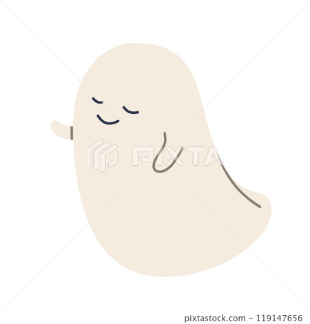 Flat vector illustration of a cute ghost character, perfect for Halloween-themed designs and childrens projects. 119147656