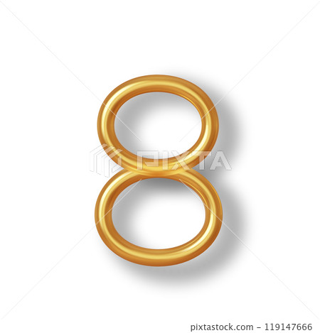 Numeral 8 - Golden Plastic Balloon Number eight Isolated on White Background. 3D Style Vector Illustration Numeral 8 - Golden Plastic Balloon Number eight Isolated on White Background. 3D Style Vector Illustration 119147666