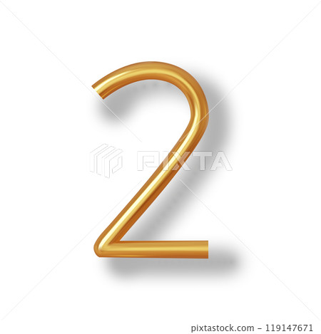 Numeral 2 - Golden Plastic Balloon Number two Isolated on White Background. 3D Style Vector Illustration Numeral 2 - Golden Plastic Balloon Number two Isolated on White Background. 3D Style Vector Illustration 119147671