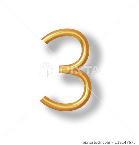 Numeral 3 - Golden Plastic Balloon Number three Isolated on White Background. 3D Style Vector Illustration Numeral 3 - Golden Plastic Balloon Number three Isolated on White Background. 3D Style Vector Illustration 119147673