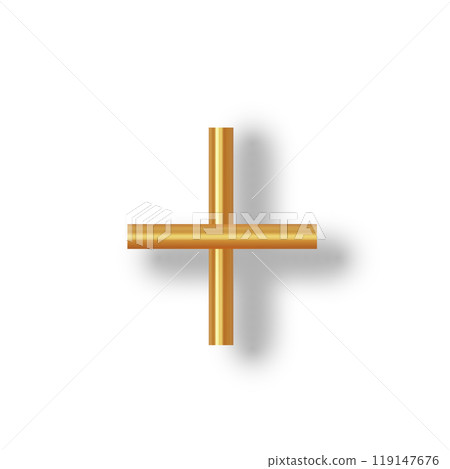 3D gold plus sign on a white background. Realistic symbol for mathematical and medical concepts, design projects, and digital content. Vector illustration 119147676