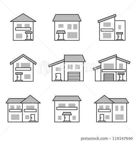 Icon set of various shapes of houses (monochrome) Icon set of various shapes of houses (monochrome) 119147690