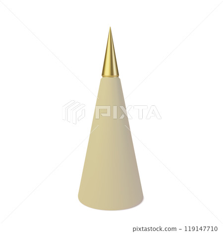 Metallic golden 3D Christmas tree. Realistic abstract background with 3d. Cone Shape with Minimalist Design for Modern Decoration, invitation with happy New year and Xmas. Vector Illustration 119147710