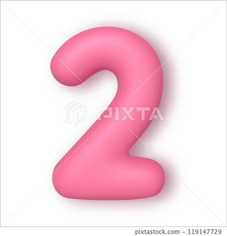 Realistic 3d font color pink number 2. Number in the form of balloons. Template for products, advertizing, web banners, leaflets, certificates and postcards. Vector illustration. 119147729