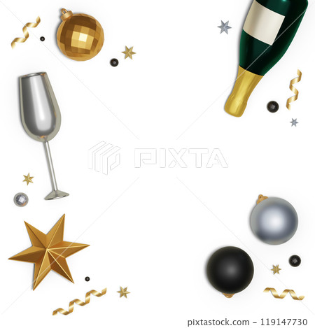 new year party gold silver black concept 3D graphic 119147730