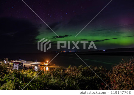 The Aurora Borealis, the northern lights, showing up in Portnoo, County Donegal, Ireland. 119147768