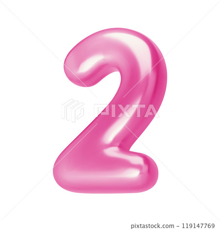 Number pink 2. Foil and chrome balloon number two in 3d style. Realistic design elements isolated on white background. Vector illustration 119147769
