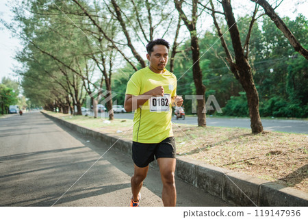 asian male athlete running marathon track asian male athlete running marathon track 119147936