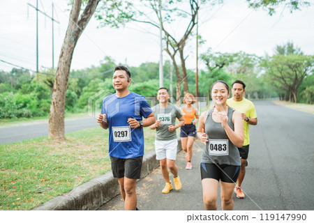 female asian athlete on marathon race 119147990
