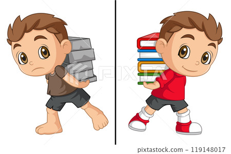 World Day Against Child Labor Concept With Child. Kids working on one side and on another side kids holding books 119148017