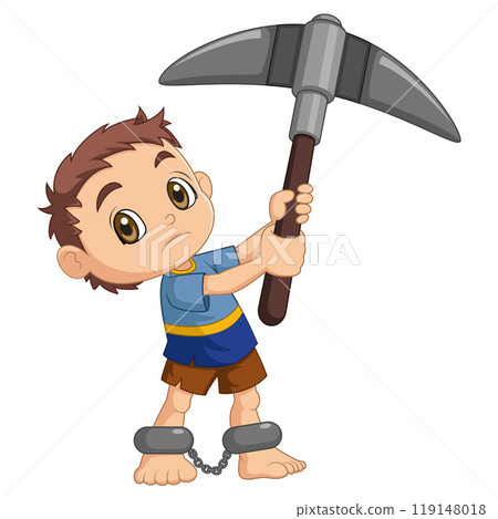 World Day Against Child Labor Concept With Child. Kids working and holding pickaxe World Day Against Child Labor Concept With Child. Kids working and holding pickaxe 119148018
