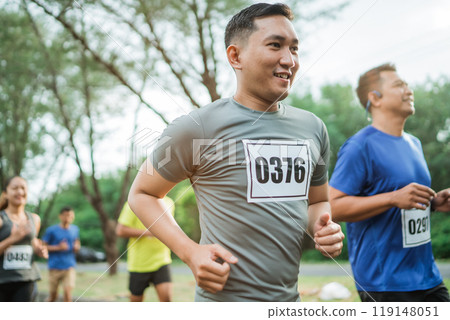potrait of asian man participating marathon event 119148051