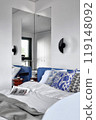 A Modern Bedroom featuring Stylish Decor and Elegant Touches that enhance the atmosphere 119148092