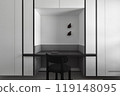 Modern minimalist kitchen design is stylish and functional, with clean lines and neutral colors 119148095