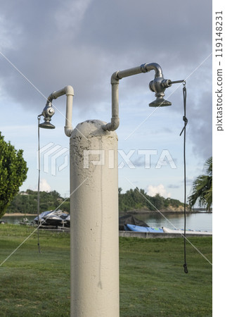 Poolside freshwater shower Poolside freshwater shower 119148231