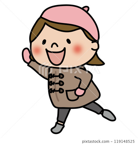 冬天戴著貝雷帽跑步的孩子（女孩） 119148525
