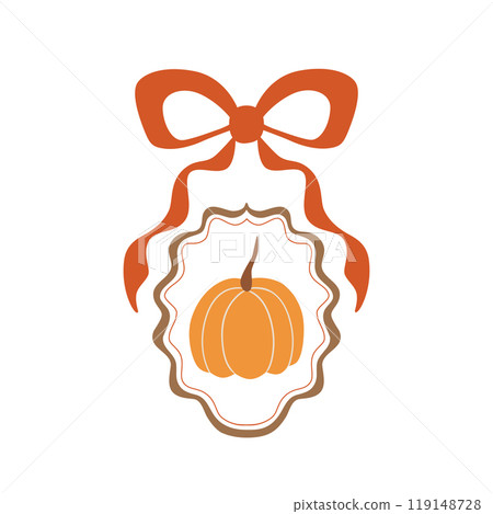 Cameo pumpkin with bow, ribbon isolated element Cute fall or Thanksgiving day decorative vector illustration 119148728