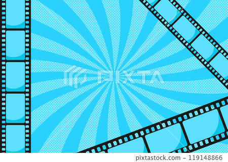 Pop art cinema background decorated with film strip. Vector illustration 119148866