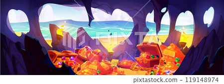 Pirate treasure cave on sea island 119148974