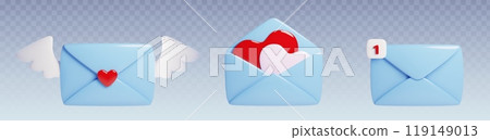 3d blue love mail letter with heart vector icon 119149013